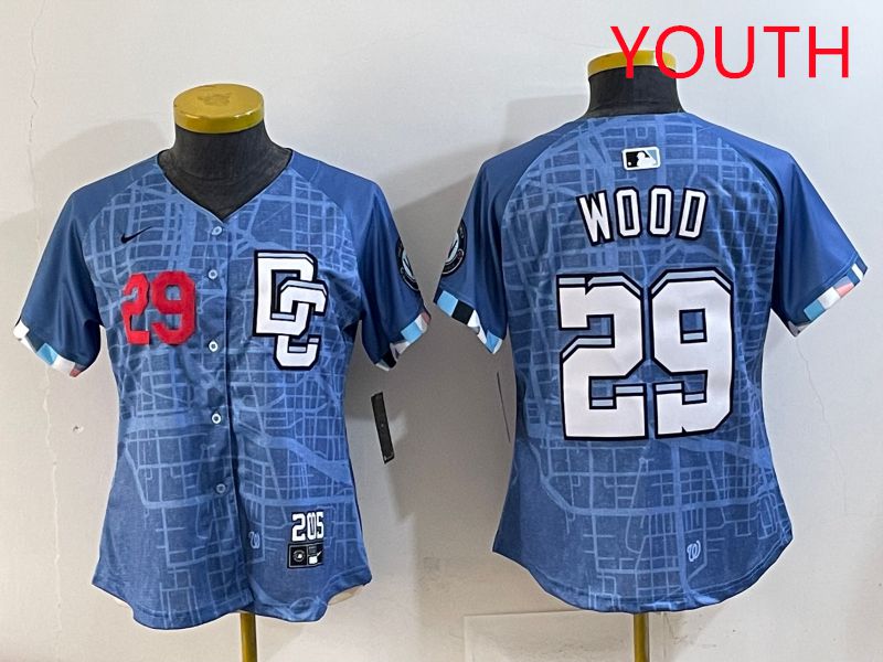 Youth Washington Nationals #29 Wood Blue Joint Name 2025 Nike MLB Jersey style 6